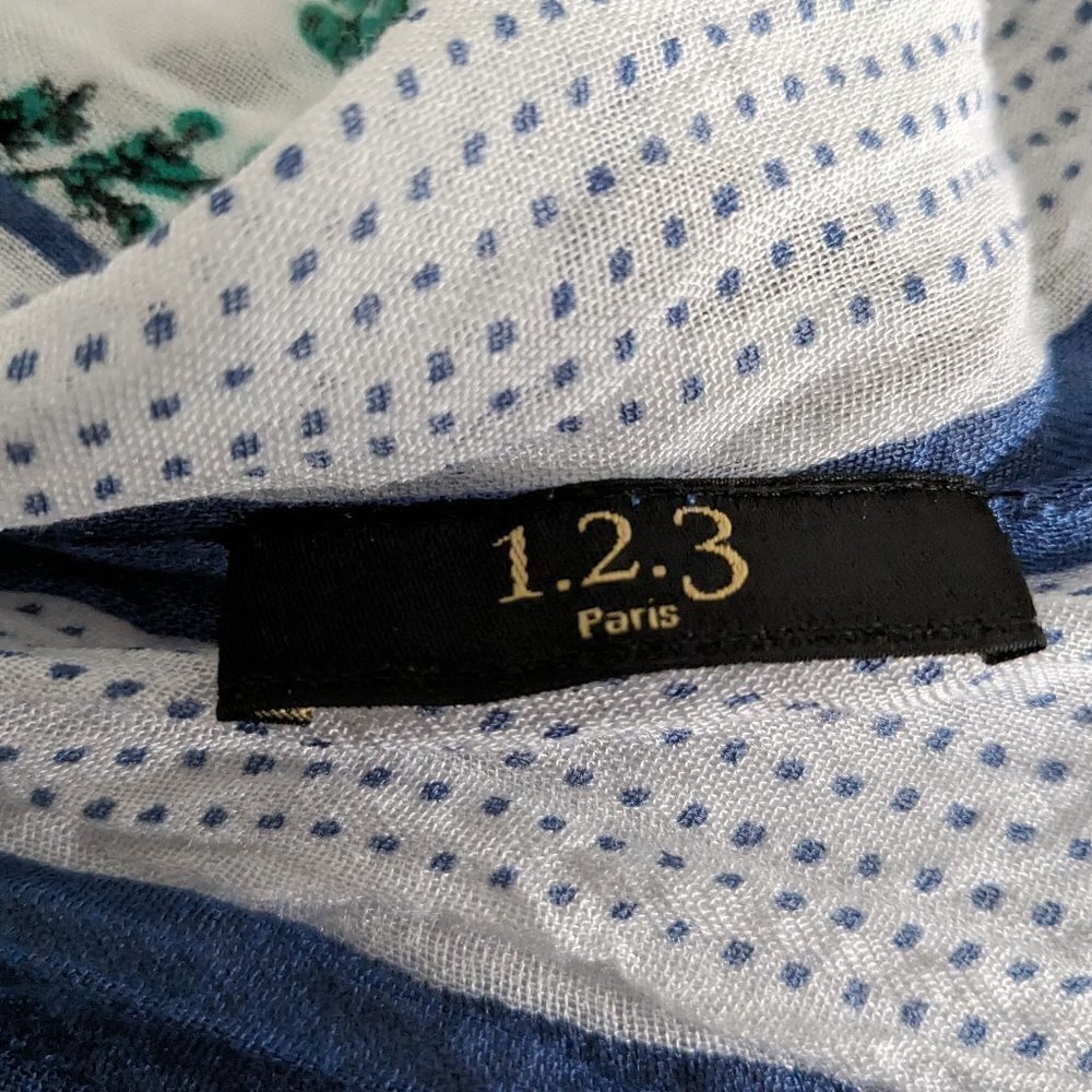 1.2.3 Paris Scarf Rectangular Blue & White Floral 6 ft Long Scarf